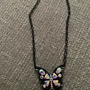 Black Butterfly Necklace with Iridescent Accents